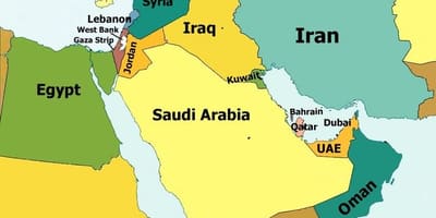 地図バーレーンおよび周辺地域